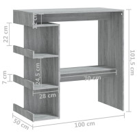 Miniatyr av produktbild för Barbord med hyllor grå sonoma 100x50x101,5 cm