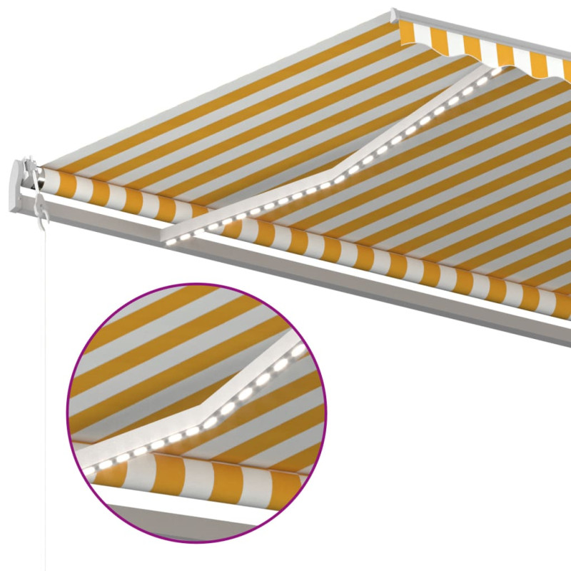 Produktbild för Automatisk markis med vindsensor & LED 600x300 cm gul/vit