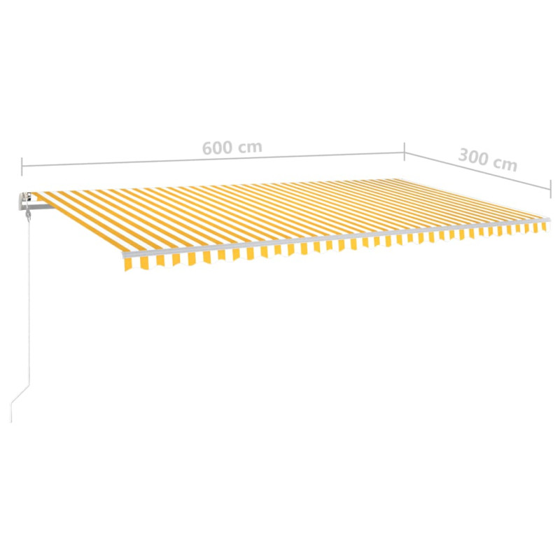 Produktbild för Automatisk markis med vindsensor & LED 600x300 cm gul/vit