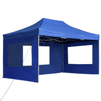 Produktbild för Hopfällbart partytält med väggar aluminium 4,5x3 m blå