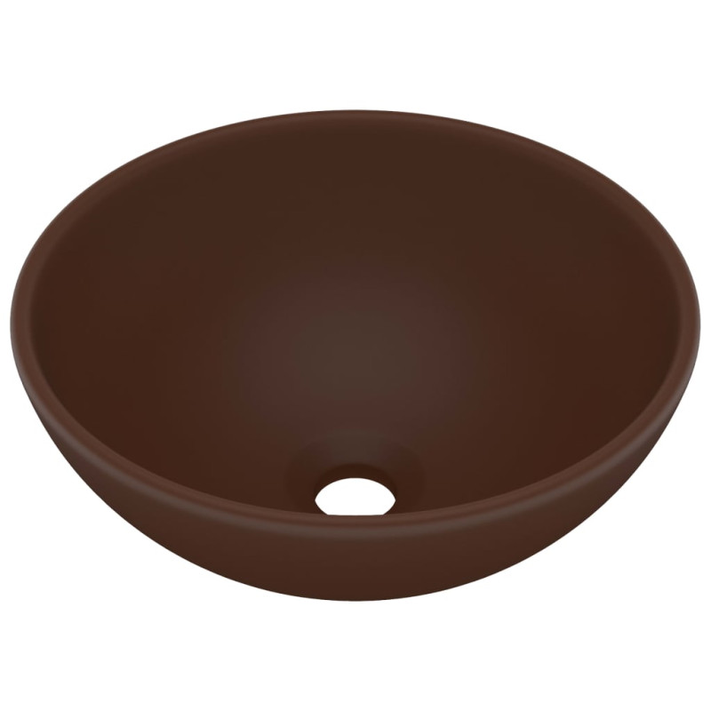 Produktbild för Lyxigt runt handfat matt mörkbrun 32,5x14 cm keramik