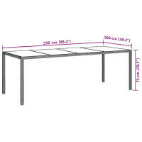 Produktbild för Utebord grå 250x100x75 cm härdat glas och konstrotting