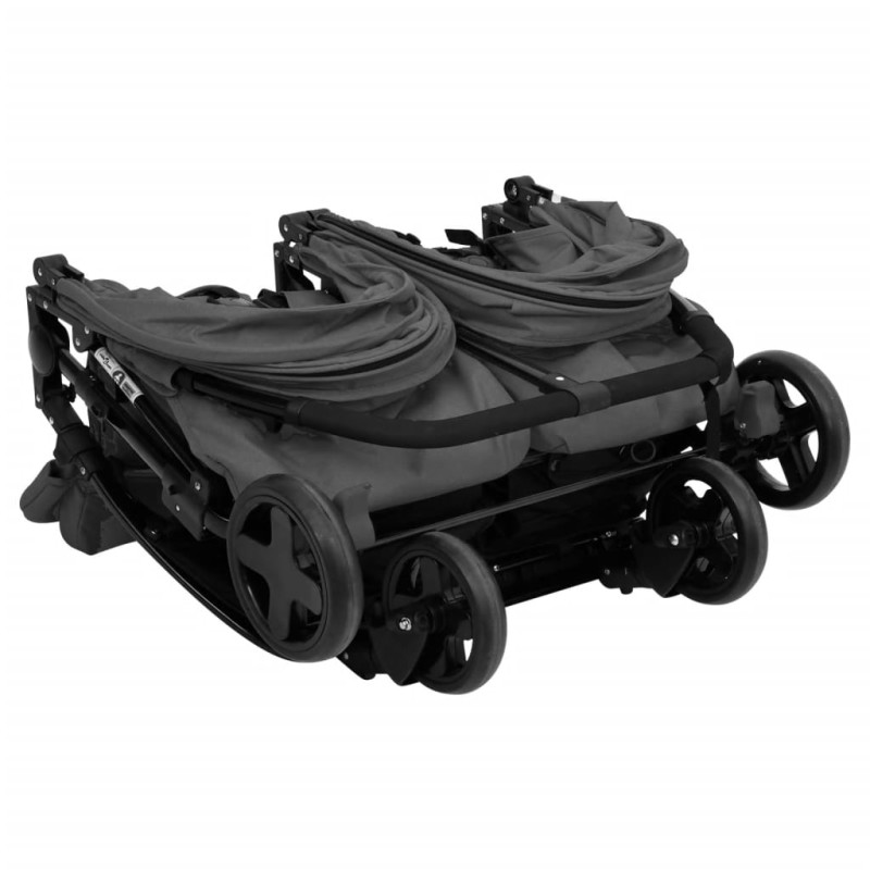 Produktbild för Tvillingvagn mörkgrå och svart stål