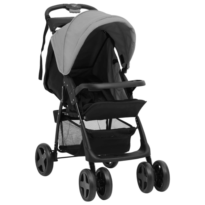 Produktbild för Barnvagn 2-i-1 ljusgrå och svart stål