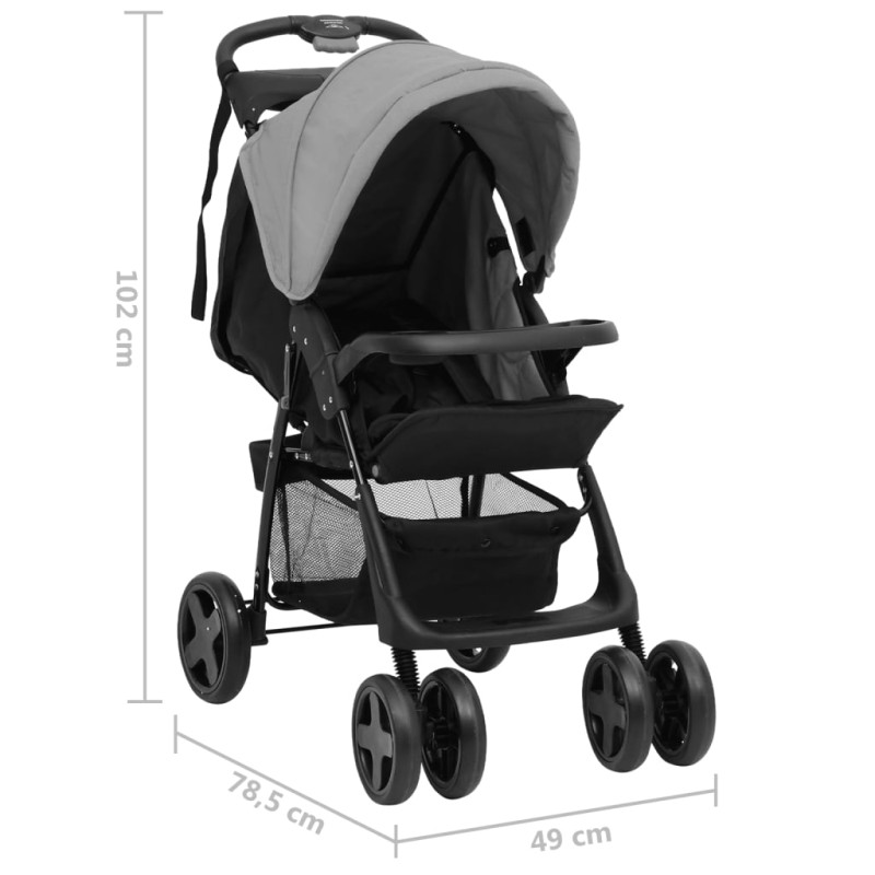 Produktbild för Barnvagn 2-i-1 ljusgrå och svart stål