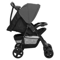 Produktbild för Barnvagn 2-i-1 mörkgrå och svart stål