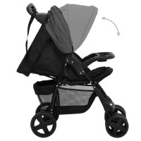 Miniatyr av produktbild för Barnvagn 2-i-1 mörkgrå och svart stål