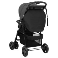 Miniatyr av produktbild för Barnvagn 2-i-1 mörkgrå och svart stål