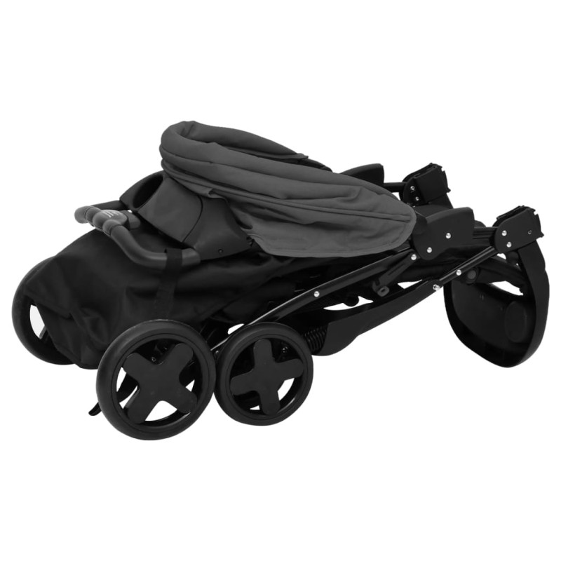 Produktbild för Barnvagn 2-i-1 mörkgrå och svart stål