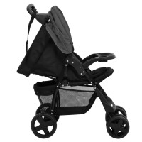 Miniatyr av produktbild för Barnvagn 3-i-1 mörkgrå och svart stål