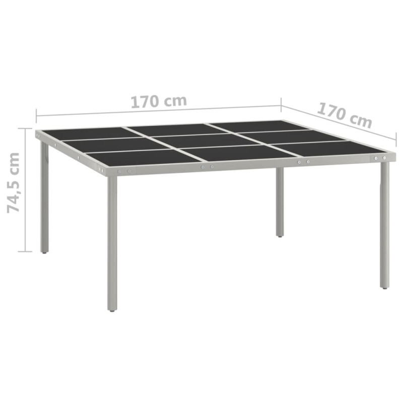 Produktbild för Trädgårdsbord 170x170x74,5 cm stål och glas