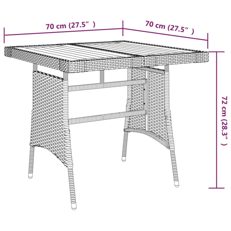 Produktbild för Matbord för trädgård grå 70x70x72cm konstrotting massiv akacia