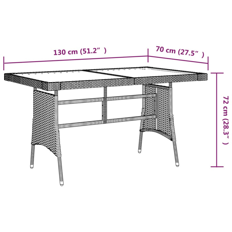 Produktbild för Matbord för trädgård grå 130x70x72cm konstrotting massiv akacia