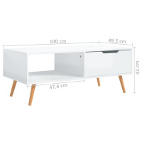 Produktbild för Soffbord vit högglansig 100x49,5x43 cm konstruerat trä
