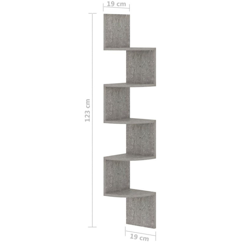 Produktbild för Vägghylla hörn betonggrå 19x19x123 cm konstruerat trä