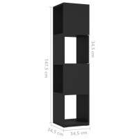 Produktbild för Roterande hylla svart 34,5x34,5x75,5 cm konstruerat trä
