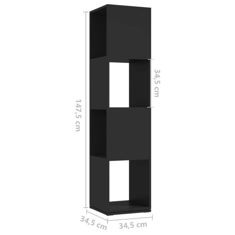Produktbild för Roterande hylla svart 34,5x34,5x75,5 cm spånskiva