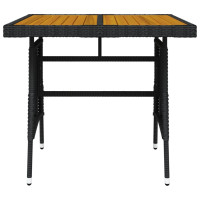 Produktbild för Trädgårdsbord svart 70x70x72 cm konstrotting och massiv akacia