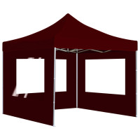 Produktbild för Hopfällbart partytält med väggar aluminium 3x3 m vinröd