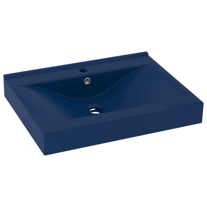 Produktbild för Lyxigt handfat med kranhål matt mörkblå 60x46 cm keramik