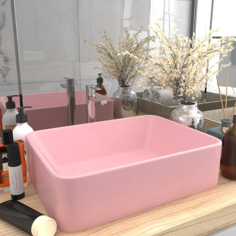 Produktbild för Lyxigt handfat matt rosa 41x30x12 cm keramik