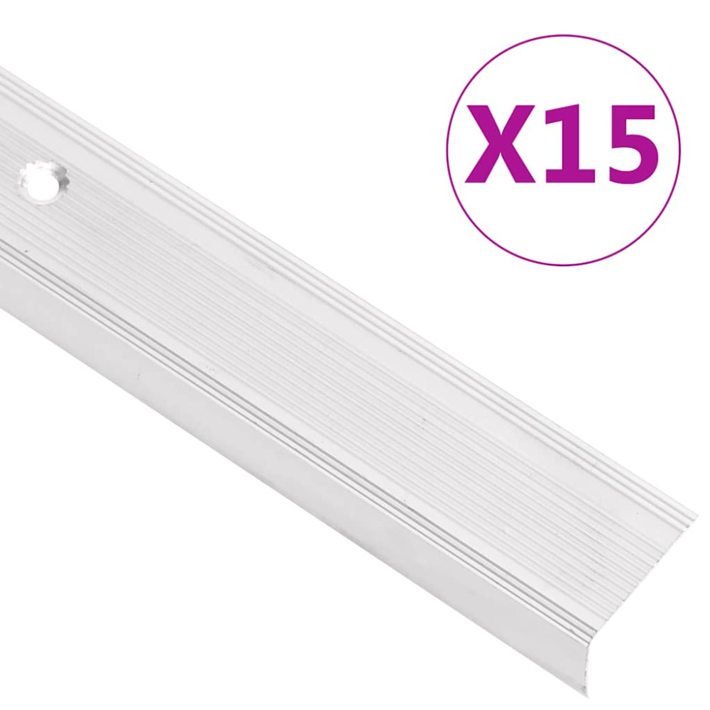 Produktbild för Trappnäsor i L-form 15 st aluminium 90 cm silver