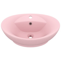 Miniatyr av produktbild för Ovalt handfat med bräddavlopp matt rosa 58,5x39 cm keramik