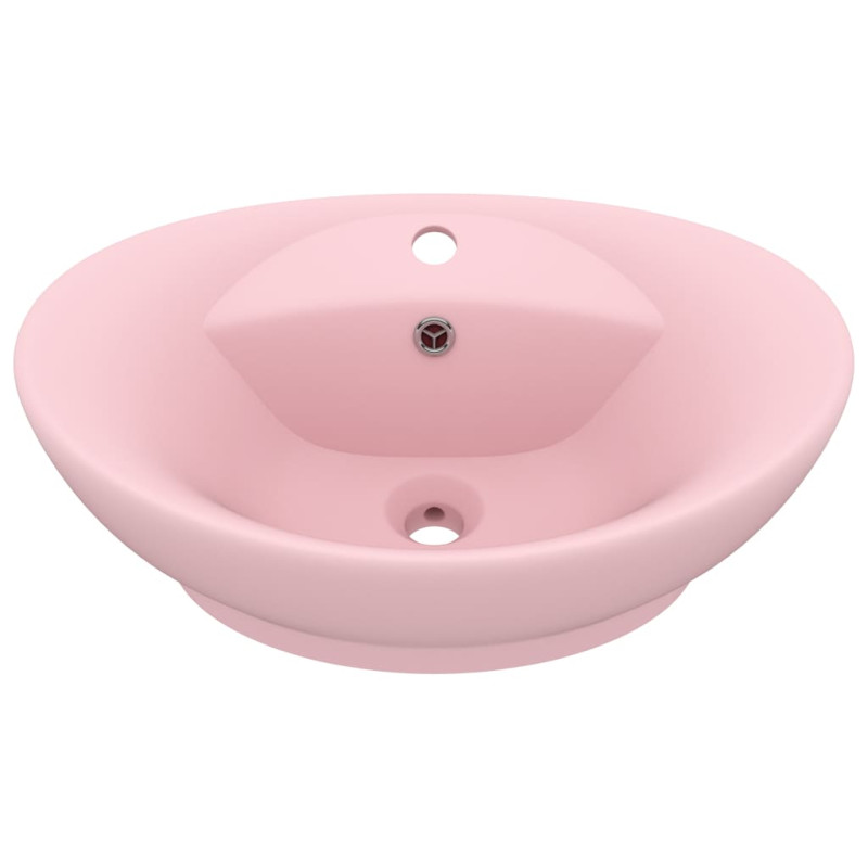 Produktbild för Ovalt handfat med bräddavlopp matt rosa 58,5x39 cm keramik