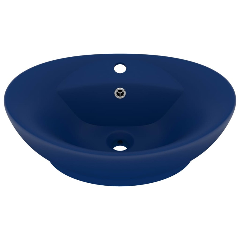 Produktbild för Ovalt handfat med bräddavlopp matt mörkblå 58,5x39 cm keramik