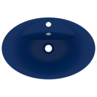 Miniatyr av produktbild för Ovalt handfat med bräddavlopp matt mörkblå 58,5x39 cm keramik