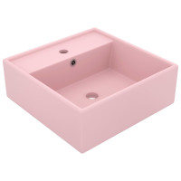 Produktbild för Fyrkantigt handfat bräddavlopp matt rosa 41x41 cm keramik