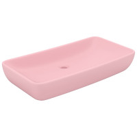 Produktbild för Lyxigt rektangulärt handfat matt rosa 71x38 cm keramik