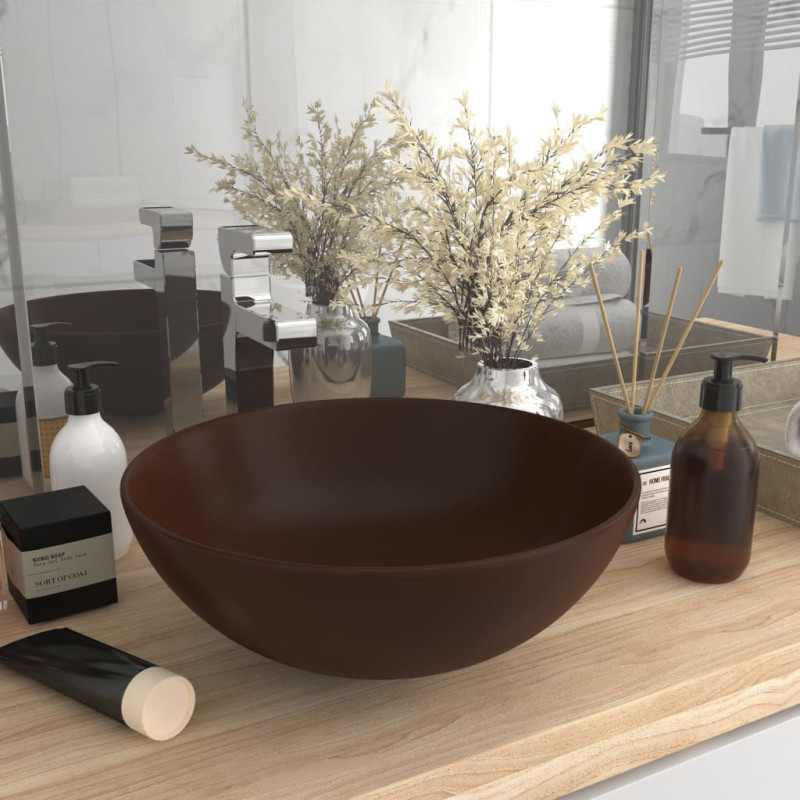 Produktbild för Handfat keramik mörkbrun rund