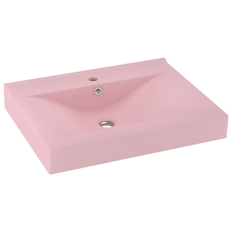 Produktbild för Lyxigt handfat med kranhål matt rosa 60x46 cm keramik