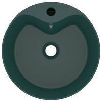 Produktbild för Handfat med bräddavlopp matt mörkgrön 36x13 cm keramik