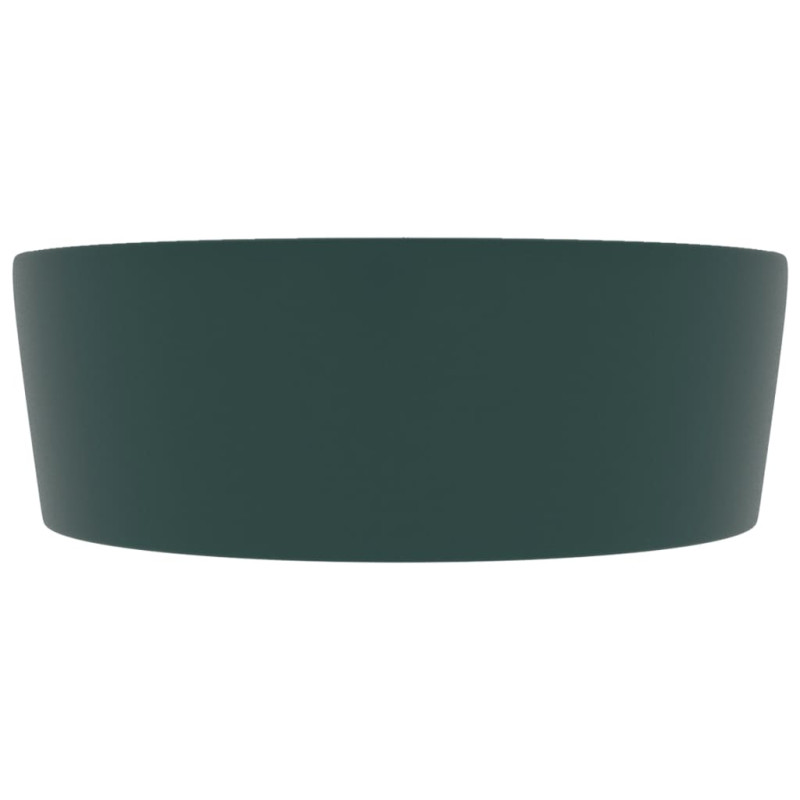 Produktbild för Handfat med bräddavlopp matt mörkgrön 36x13 cm keramik