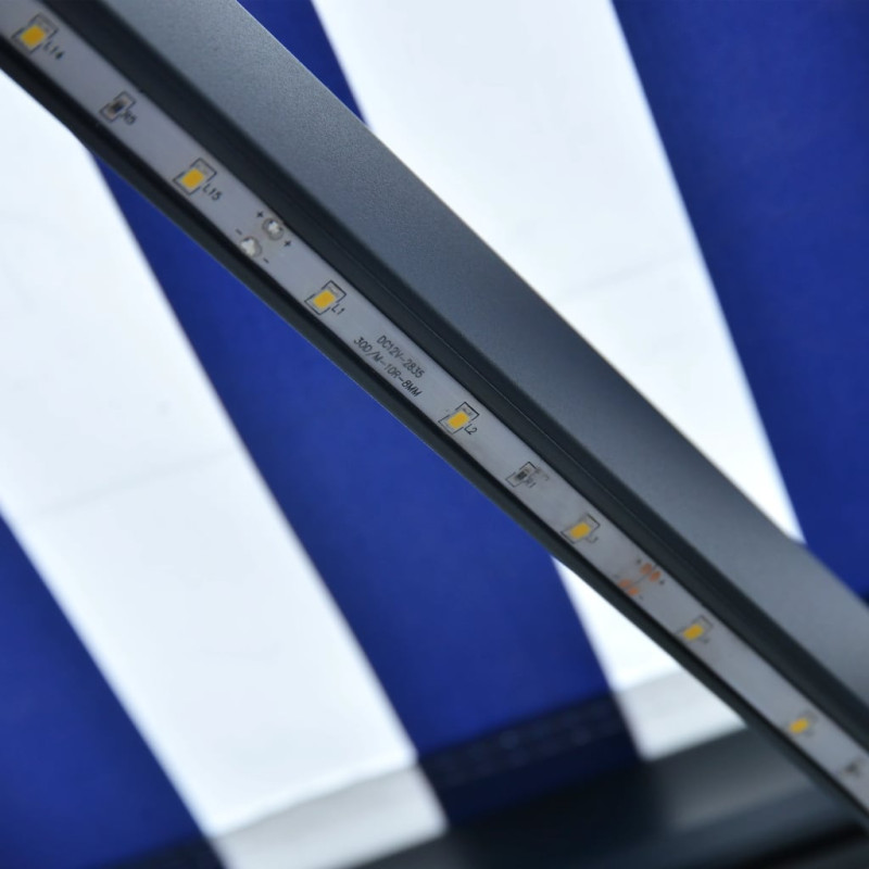 Produktbild för Markis med vindsensor & LED 600x300 cm blå och vit