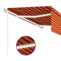 Produktbild för Automatisk markis med vindsensor & LED 5x3 m orange/brun