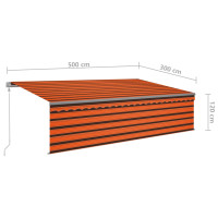 Produktbild för Automatisk Infällbar markis vindsensor & LED 5x3m orange/brun