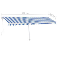 Produktbild för Automatisk markis med vindsensor & LED 600x300 cm blå och vit