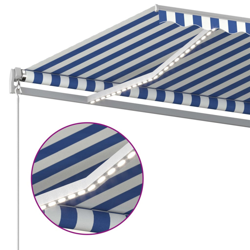 Produktbild för Automatisk markis med vindsensor & LED 6x3 m blå/vit