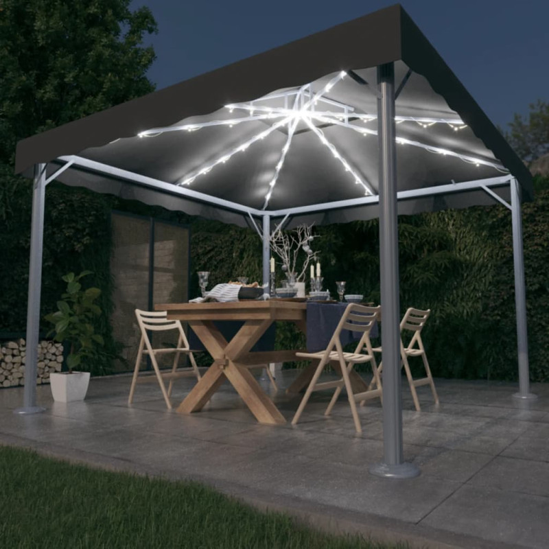 Produktbild för Paviljong med ljusslinga LED 300x300 cm antracit aluminium