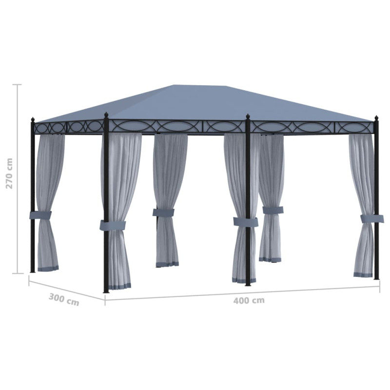 Produktbild för Paviljong med nätskärmar 3x4 m antracit stål