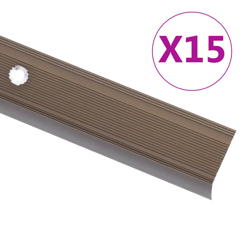 Produktbild för Trappnosings i L-form 15 st aluminium 100 cm brun