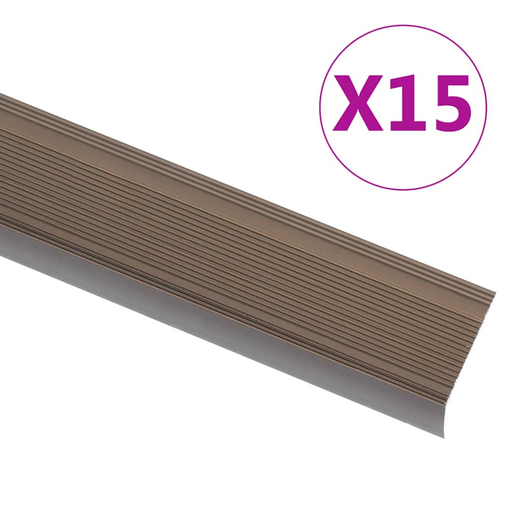 Produktbild för Trappnosings i L-form 15 st aluminium 100 cm brun