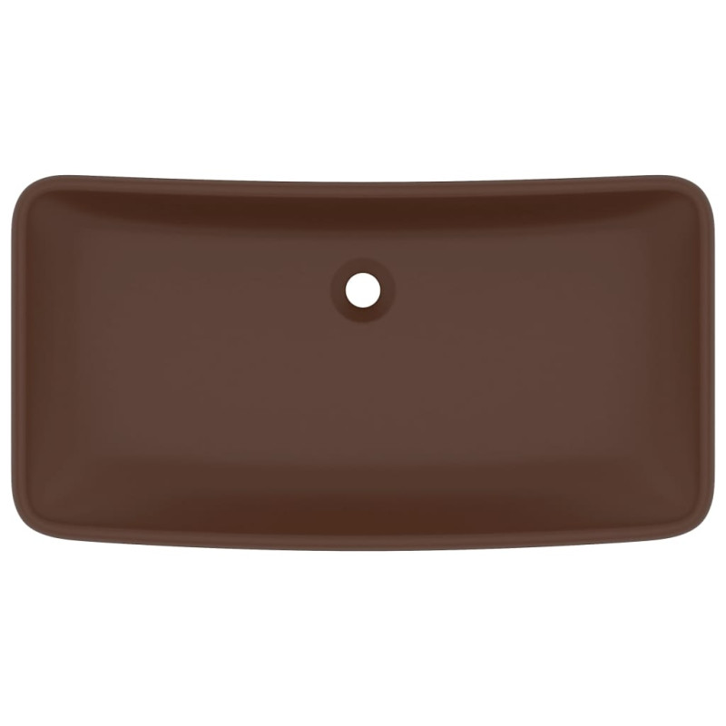 Produktbild för Lyxigt rektangulärt handfat matt mörkbrun 71x38 cm keramik