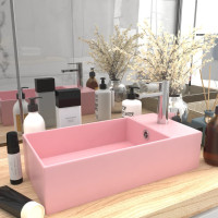 Produktbild för Handfat med bräddavlopp keramik matt rosa