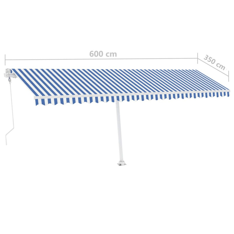 Produktbild för Fristående automatisk markis 600x350 cm blå/vit