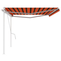 Produktbild för Markis med stolpar manuellt infällbar 5x3 m orange och brun