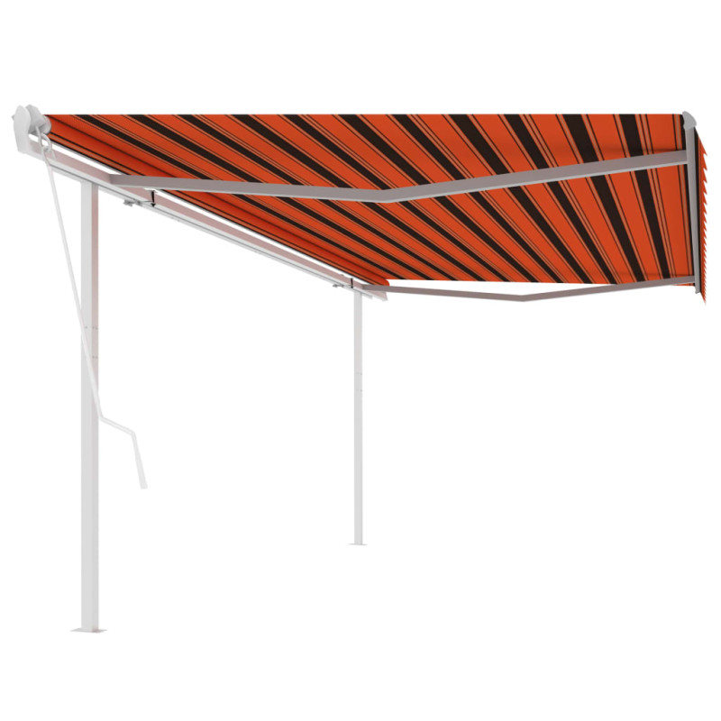 Produktbild för Markis med stolpar automatiskt infällbar 5x3 m orange och brun
